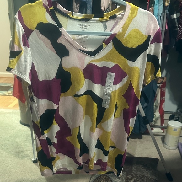 Nine West Tops - Nine West Women's Abstract Short Sleeve Top - Pink, Yellow, Black